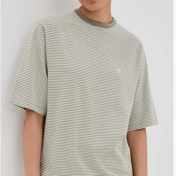 ANINE BING Women's Bo Tee Olive and Ivory Stripe - Picture 2 of 8